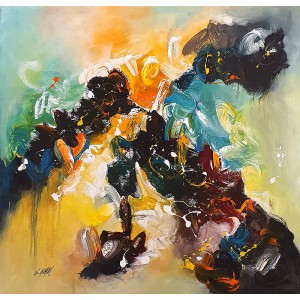 S. M. Naqvi, 36 x 36 Inch, Acrylic on Canvas, Abstract Painting, AC-SMN-147